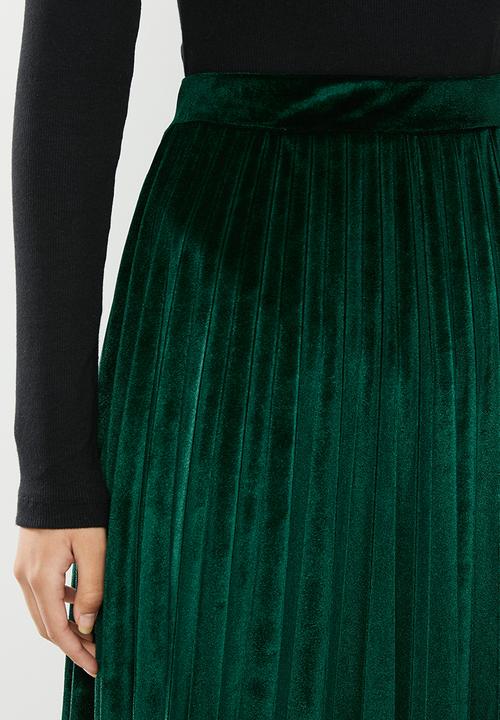 Blake - Velour midi pleated skirt - green