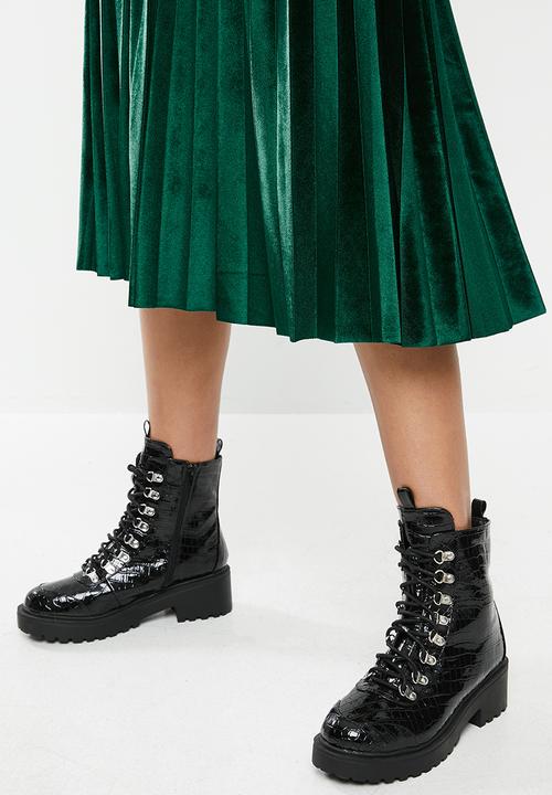Blake - Velour midi pleated skirt - green