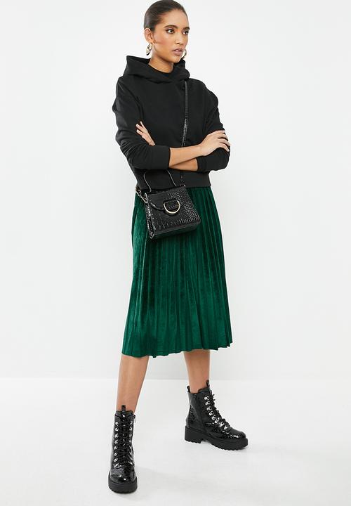 Blake - Velour midi pleated skirt - green