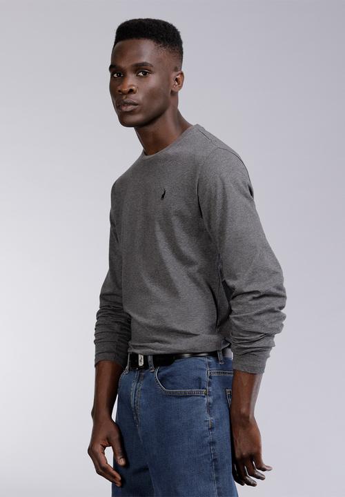 POLO - Mens Paul long sleeve crew neck T-shirt - charcoal 