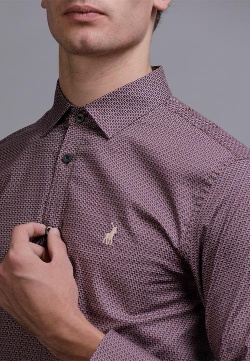 POLO - Mens oscar signature pattern long sleev shirt- burgundy