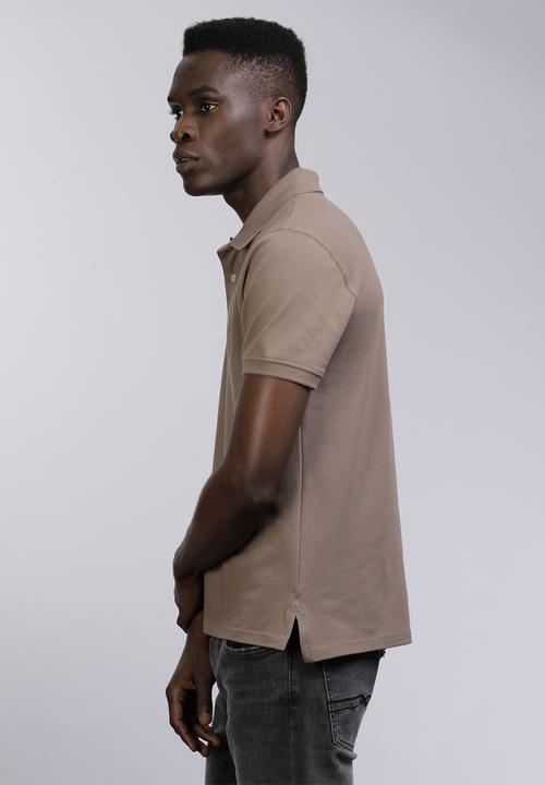 POLO - Mens carter custom fit short sleeve  pique golfer- light brown