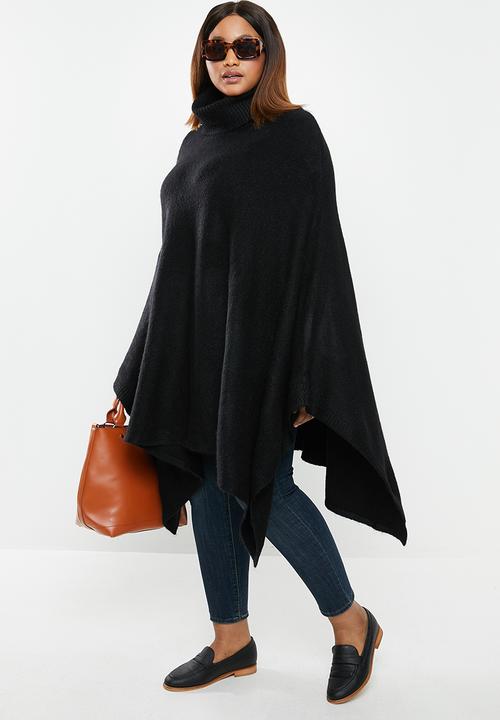 edit Plus - Plus rolled neck poncho - black