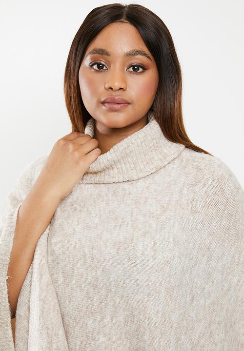 edit Plus - Plus rolled neck poncho - beige