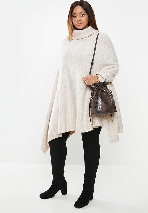 edit Plus - Plus rolled neck poncho - beige