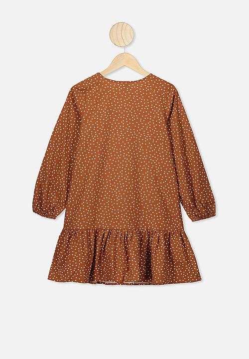 Free by Cotton On - Leila long sleeve dress - brown & white 