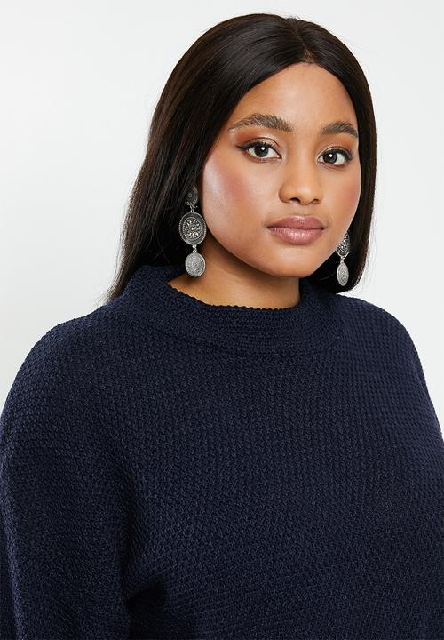 Glamorous - Plus knitted tie waist dress - navy