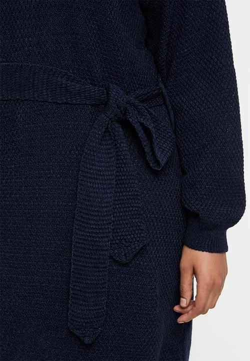 Glamorous - Plus knitted tie waist dress - navy