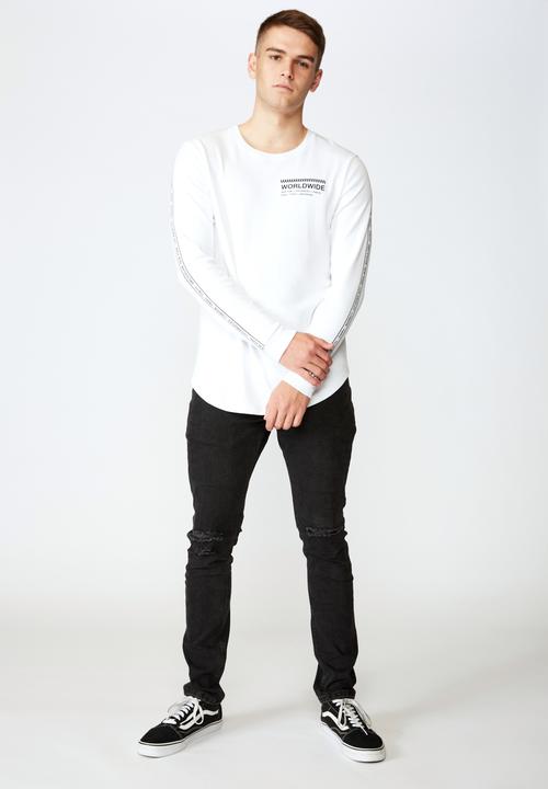 Factorie - Curved long sleeve graphic T-shirt - white