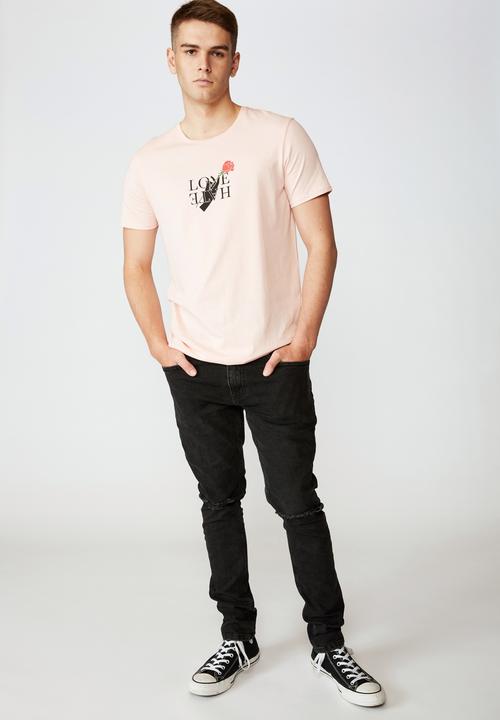 Factorie - Love hate curved graphic T-shirt - peach 