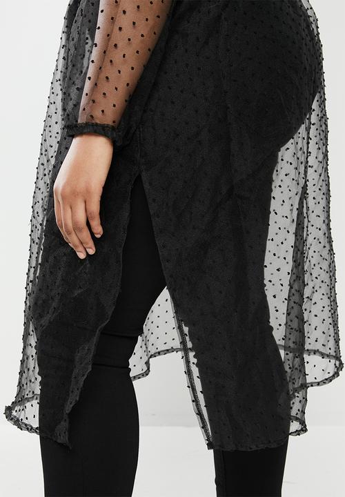 edit Plus - Printed sheer longline shirt - black dobby