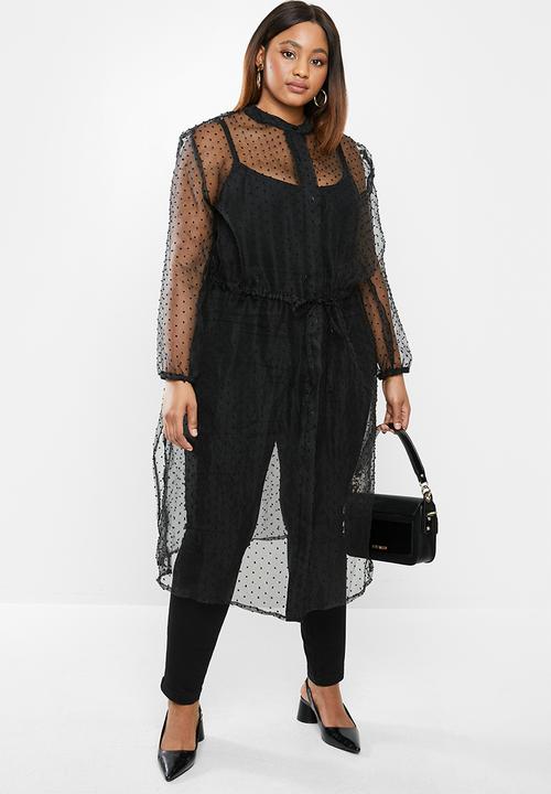 edit Plus - Printed sheer longline shirt - black dobby