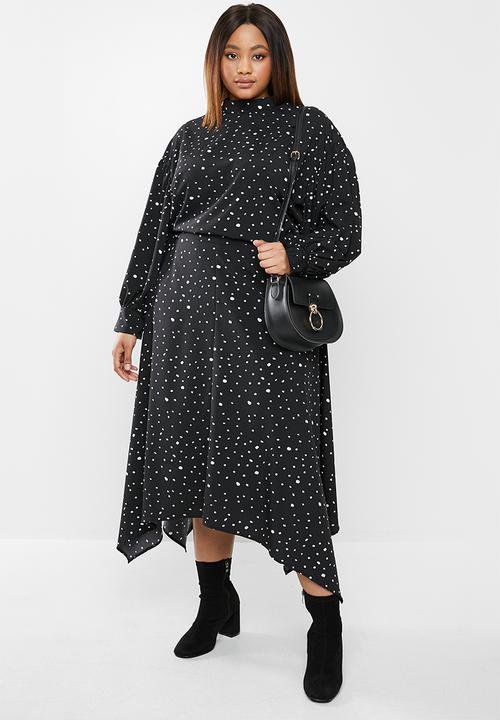 edit Plus - Highneck spot blouse(plus) - black & white 
