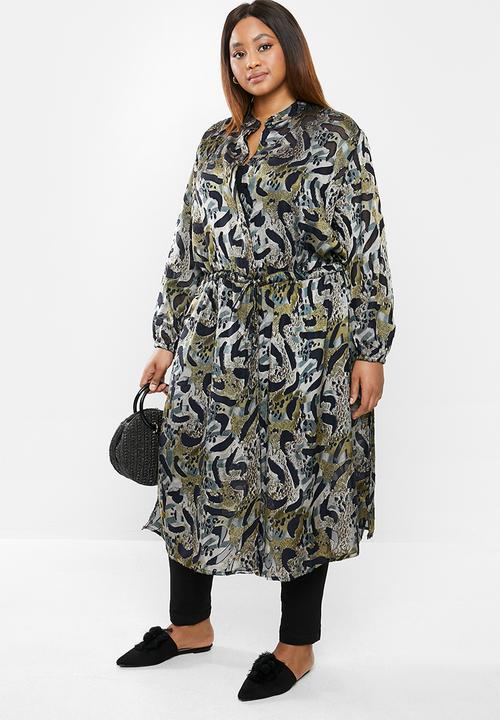 edit Plus - Printed sheer longline shirt - multi 