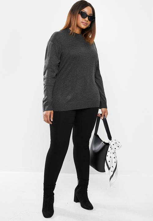 edit Plus - Knitwear basic poloneck(plus) - charcoal
