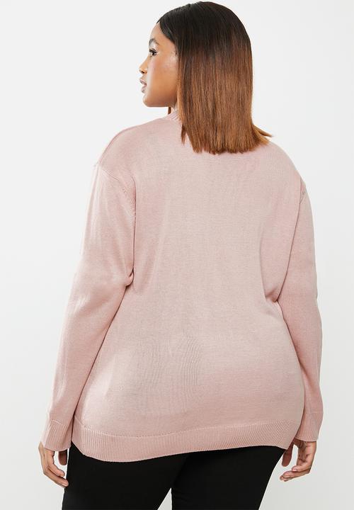 edit Plus - Knitwear basic poloneck(plus) - dusty pink