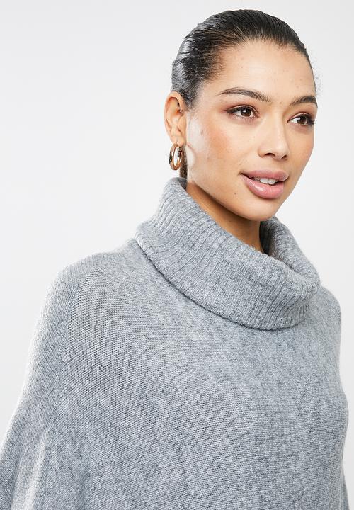 edit - Rolled neck poncho - grey 