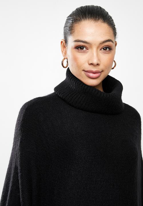 edit - Rolled neck poncho - black