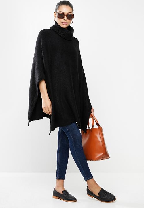 edit - Rolled neck poncho - black