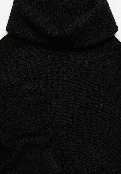 edit - Rolled neck poncho - black