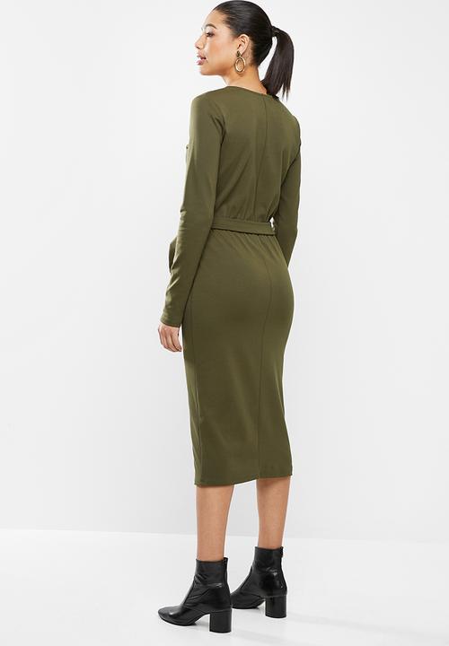 edit - Waisted midi tee dress - khaki