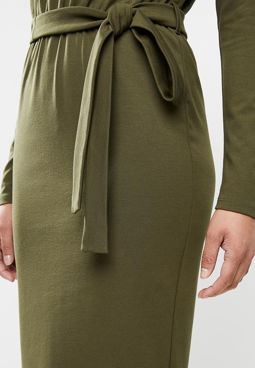 edit - Waisted midi tee dress - khaki