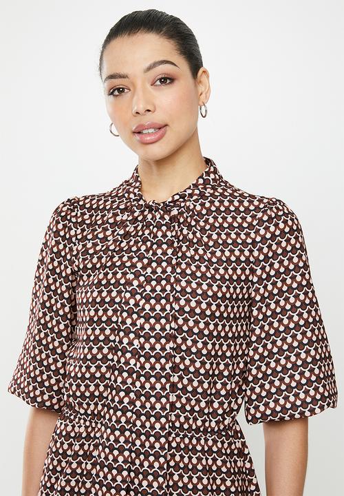 edit - Kitty bow fit & flare dress - brown & black 