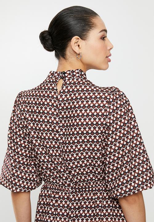 edit - Kitty bow fit & flare dress - brown & black 