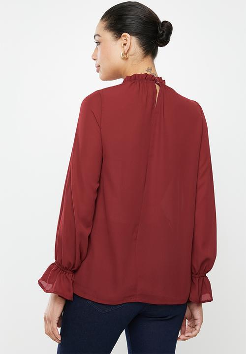 edit - Piecrust balloon sleeve blouse - burgundy