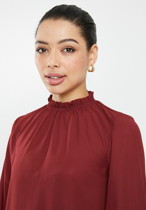 edit - Piecrust balloon sleeve blouse - burgundy