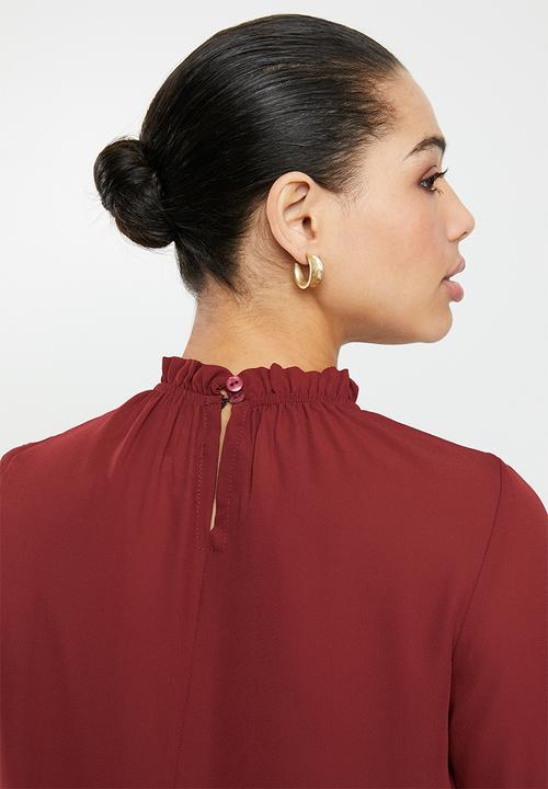 edit - Piecrust balloon sleeve blouse - burgundy