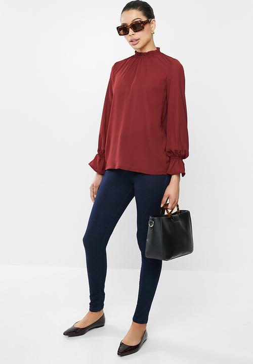 edit - Piecrust balloon sleeve blouse - burgundy