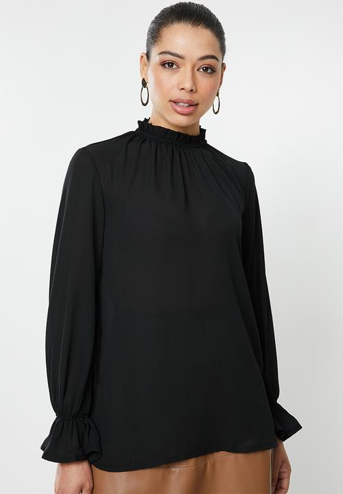 edit - Piecrust balloon sleeve blouse - black