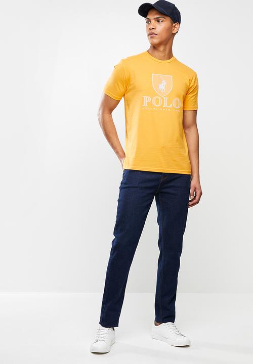 POLO - Mens Cory crest print short sleeve crew neck - yellow