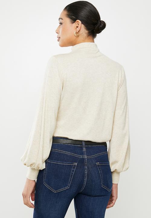edit - Turtleneck balloon sleeve top - neutral