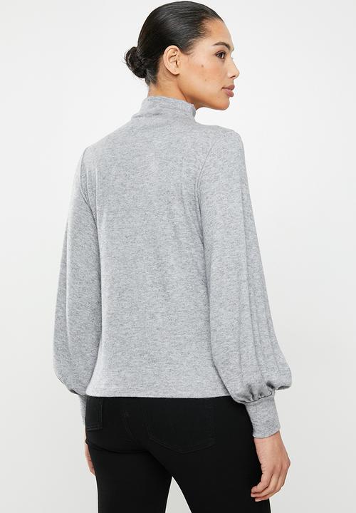 edit - Turtleneck balloon sleeve top - grey 