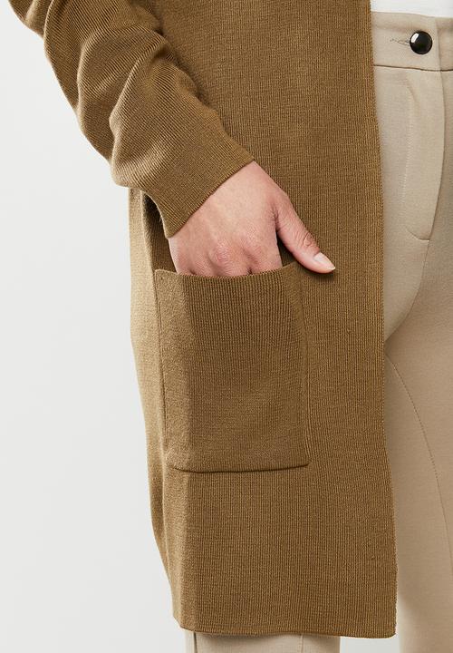 edit - Knee length cardi - brown