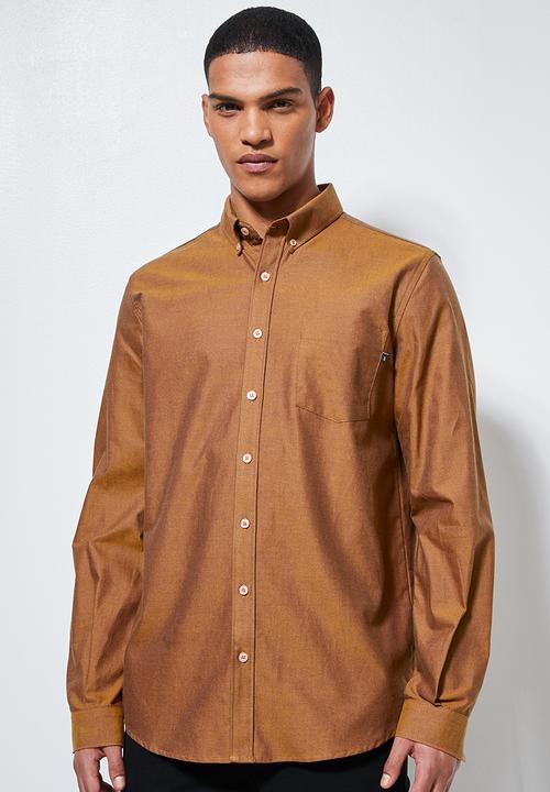 Superbalist - Barber regular fit long sleeve oxford shirt - brown