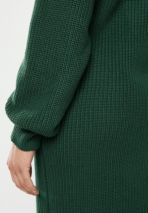 edit - Knitwear ribbed balloon sleeve shift dress - green