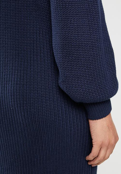 edit - Ribbed balloon sleeve shift dress - navy