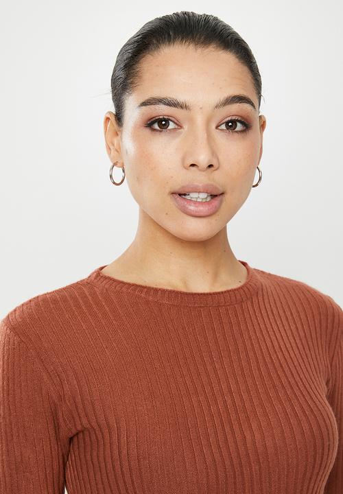 edit - Warm handle knitted slit midi dress - rust