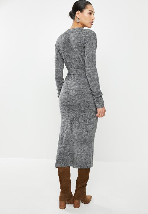 edit - Warm handle knitted slit midi dress - grey