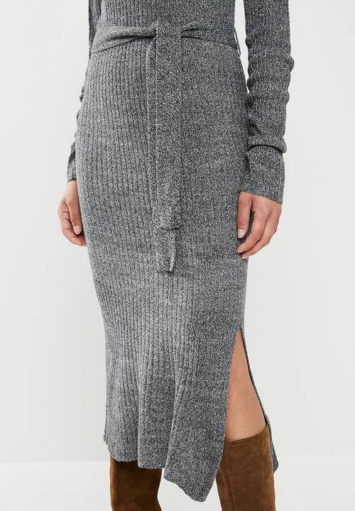 edit - Warm handle knitted slit midi dress - grey