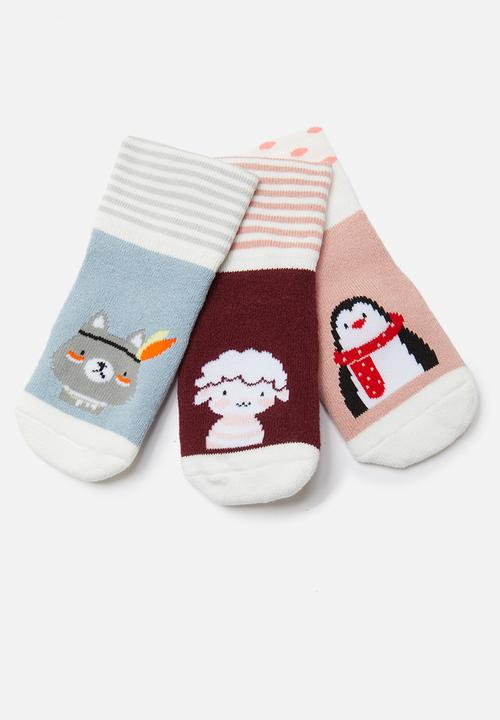 Pop Candy - 3 Pack multi print socks - pink & blue