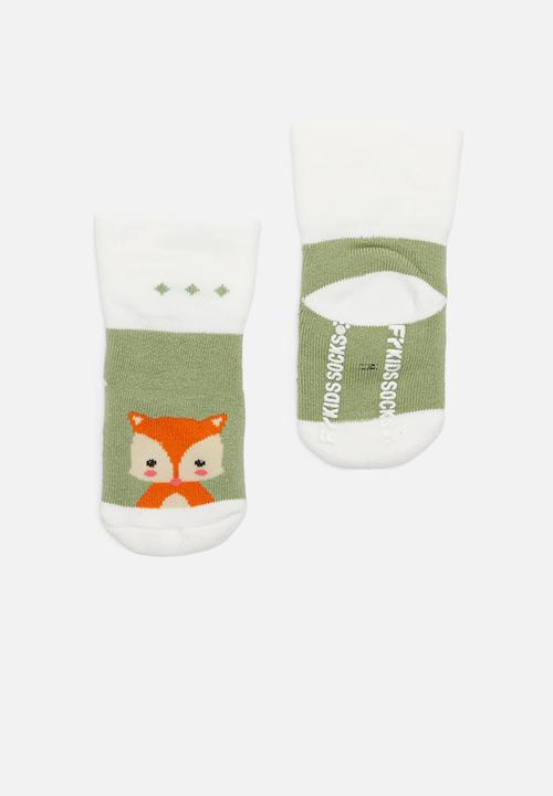 Pop Candy - 3 Pack multi animal print socks - yellow & green 