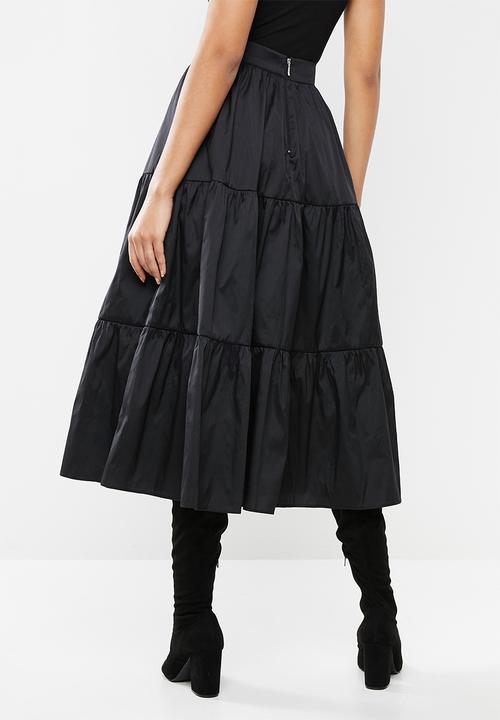 VELVET - Tiered midi skirt - black