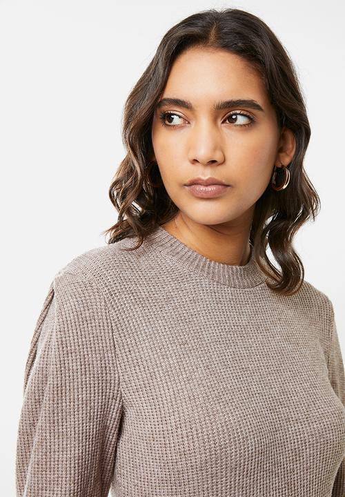 VELVET - Knit ribbed neck dress - taupe