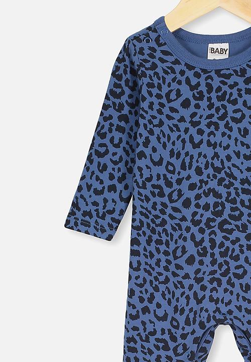 Cotton On - The long sleeve snap romper - petty blue & summer ocelot