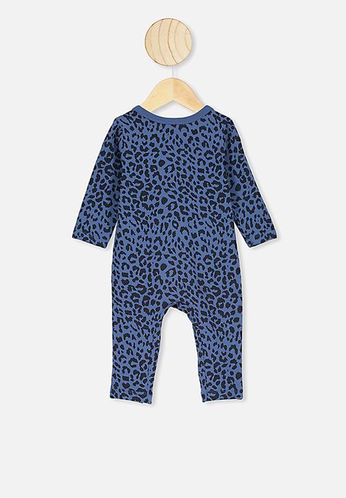 Cotton On - The long sleeve snap romper - petty blue & summer ocelot
