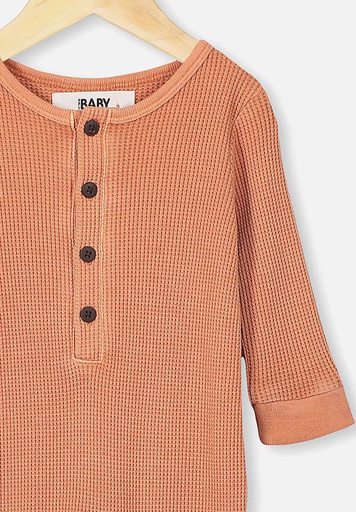 Cotton On - The long sleeve waffle romper - dust storm